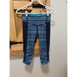 Lululemon Run Inspire Crop II Blue Space Dye Navy Mesh Leggings Size 4 #81